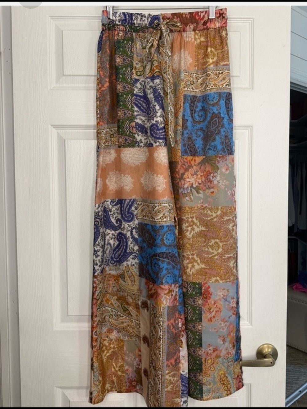 Zimmerman Boho Patchwork Paisley Wide-Leg Pants — Multicolor Patchwork